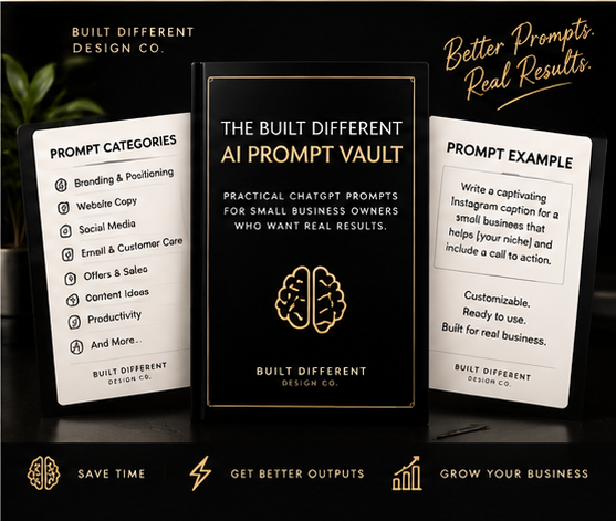 The Built Different AI Prompt Vault - product mockup showing the cover and interior pages