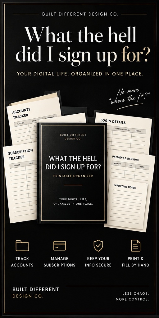 What the hell did I sign up for? storefront graphic showing the printable organizer and tracker pages