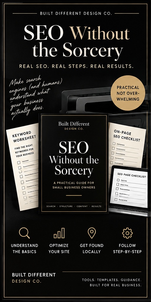 SEO Without the Sorcery - product mockup showing the cover and interior pages