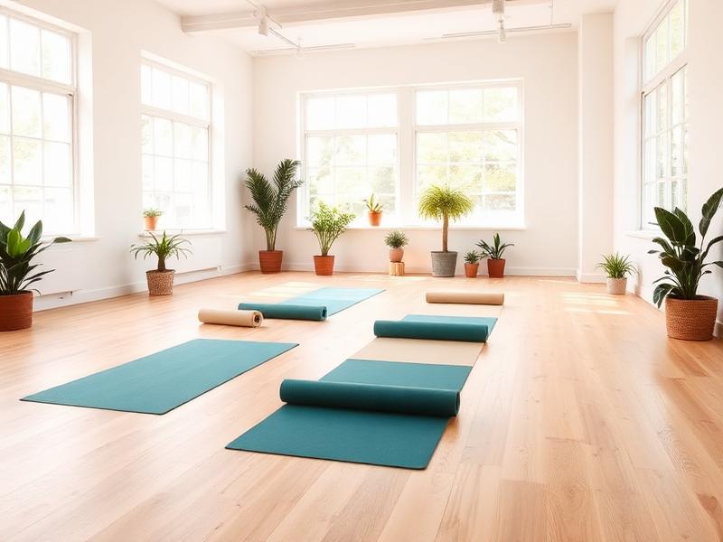 Calm mat and mobility studio with oak floors and plants