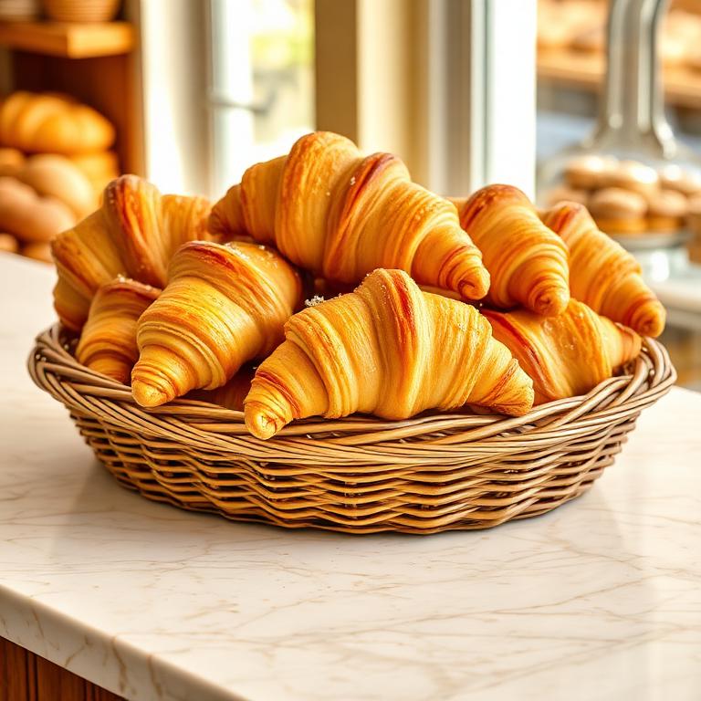 Maple Row Bakery demo concept — fresh croissants in a woven basket
