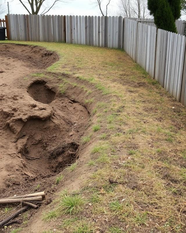 Sloped rear yard before: Eroding grade, no usable level ground