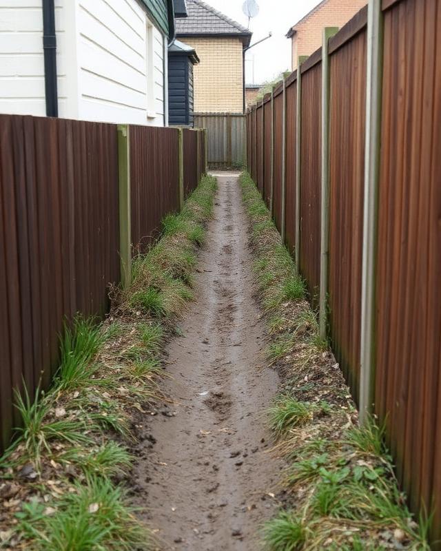 Side passage before: Compacted mud strip