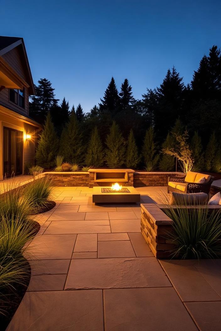 Northline Landscaping demo concept — completed stone patio at dusk