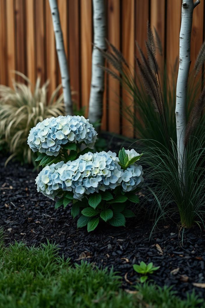 Layered garden planting along a cedar fence